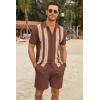 imageCOOFANDY Mens 2 Piece Outfits Summer Short Sets Vintage Knit Button Down Shirt Short Sleeve Polo Casual Beach SuitsBrown