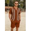 imageCOOFANDY Mens 2 Piece Outfits Summer Short Sets Vintage Knit Button Down Shirt Short Sleeve Polo Casual Beach SuitsCaramel