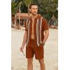 imageCOOFANDY Mens 2 Piece Outfits Summer Short Sets Vintage Knit Button Down Shirt Short Sleeve Polo Casual Beach SuitsCaramel