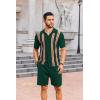 imageCOOFANDY Mens 2 Piece Outfits Summer Short Sets Vintage Knit Button Down Shirt Short Sleeve Polo Casual Beach SuitsDark Green