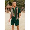 imageCOOFANDY Mens 2 Piece Outfits Summer Short Sets Vintage Knit Button Down Shirt Short Sleeve Polo Casual Beach SuitsDark Green