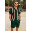 imageCOOFANDY Mens 2 Piece Outfits Summer Short Sets Vintage Knit Button Down Shirt Short Sleeve Polo Casual Beach SuitsDark Green