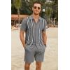 imageCOOFANDY Mens 2 Piece Outfits Summer Short Sets Vintage Knit Button Down Shirt Short Sleeve Polo Casual Beach SuitsGrey