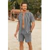 imageCOOFANDY Mens 2 Piece Outfits Summer Short Sets Vintage Knit Button Down Shirt Short Sleeve Polo Casual Beach SuitsGrey