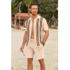 imageCOOFANDY Mens 2 Piece Outfits Summer Short Sets Vintage Knit Button Down Shirt Short Sleeve Polo Casual Beach SuitsLight Khaki