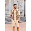 imageCOOFANDY Mens 2 Piece Outfits Summer Short Sets Vintage Knit Button Down Shirt Short Sleeve Polo Casual Beach SuitsLight Khaki