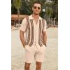 imageCOOFANDY Mens 2 Piece Outfits Summer Short Sets Vintage Knit Button Down Shirt Short Sleeve Polo Casual Beach SuitsLight Khaki