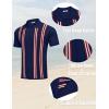 imageCOOFANDY Mens 2 Piece Outfits Summer Short Sets Vintage Knit Button Down Shirt Short Sleeve Polo Casual Beach SuitsNavy Blue