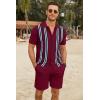 imageCOOFANDY Mens 2 Piece Outfits Summer Short Sets Vintage Knit Button Down Shirt Short Sleeve Polo Casual Beach SuitsWine Red