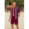 imageCOOFANDY Mens 2 Piece Outfits Summer Short Sets Vintage Knit Button Down Shirt Short Sleeve Polo Casual Beach SuitsWine Red