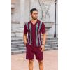 imageCOOFANDY Mens 2 Piece Outfits Summer Short Sets Vintage Knit Button Down Shirt Short Sleeve Polo Casual Beach SuitsWine Red