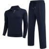 imageCOOFANDY Mens 2 Piece Track Suit Set Jogging Sweatsuit Workout Quarter Zip SuitNavy Blue