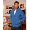 imageCOOFANDY Mens Cardigan Sweater Slim Fit Stand Collar Cardigan Casual Cable Knitted Button Down Sweater with PocketsBlue