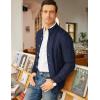 imageCOOFANDY Mens Cardigan Sweater Slim Fit Stand Collar Cardigan Casual Cable Knitted Button Down Sweater with PocketsNavy Blue