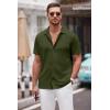 imageCOOFANDY Mens Casual Button Down Shirt Short Sleeve Wrinkle Free Shirts Summer ShirtArmy Green