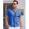 imageCOOFANDY Mens Casual Button Down Shirts Short Sleeve Summer Cuban Vacation Beach ShirtsClassic Blue