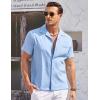 imageCOOFANDY Mens Casual Button Down Shirts Short Sleeve Summer Cuban Vacation Beach ShirtsLight Blue