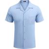 imageCOOFANDY Mens Casual Button Down Shirts Short Sleeve Summer Cuban Vacation Beach ShirtsLight Blue