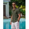 imageCOOFANDY Mens Casual Button Down Shirts Short Sleeve WrinkleFree Summer Beach WearArmy Green