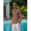 imageCOOFANDY Mens Casual Button Down Shirts Short Sleeve WrinkleFree Summer Beach WearBrown