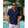 imageCOOFANDY Mens Casual Button Down Shirts Short Sleeve WrinkleFree Summer Beach WearNavy Blue