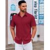 imageCOOFANDY Mens Casual Dress Shirt Short Sleeve Button Down Shirts Summer Wedding Untucked ShirtCarmine
