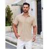 imageCOOFANDY Mens Casual Dress Shirt Short Sleeve Button Down Shirts Summer Wedding Untucked ShirtCream