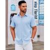 imageCOOFANDY Mens Casual Dress Shirt Short Sleeve Button Down Shirts Summer Wedding Untucked ShirtPale Blue