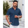 imageCOOFANDY Mens Casual Dress Shirt Short Sleeve Button Down Shirts Summer Wedding Untucked ShirtPrussian Blue