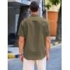 imageCOOFANDY Mens Casual Linen Shirts Short Sleeve Button Down Shirt Summer Beach TopsArmy Green