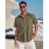 imageCOOFANDY Mens Casual Linen Shirts Short Sleeve Button Down Shirt Summer Beach TopsArmy Green