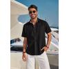 imageCOOFANDY Mens Casual Linen Shirts Short Sleeve Button Down Shirt Summer Beach TopsBlack