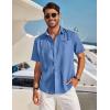imageCOOFANDY Mens Casual Linen Shirts Short Sleeve Button Down Shirt Summer Beach TopsBlue