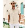 imageCOOFANDY Mens Casual Linen Shirts Short Sleeve Button Down Shirt Summer Beach TopsKhaki
