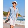 imageCOOFANDY Mens Casual Linen Shirts Short Sleeve Button Down Shirt Summer Beach TopsLight Blue