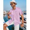 imageCOOFANDY Mens Casual Linen Shirts Short Sleeve Button Down Shirt Summer Beach TopsPink