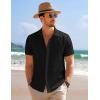imageCOOFANDY Mens Casual Short Sleeve Button Down Summer Beach Shirt Lightweight Textured Wrinkle Free Stretch ShirtsBlack