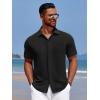 imageCOOFANDY Mens Casual Short Sleeve Button Down Summer Beach Shirt Lightweight Textured Wrinkle Free Stretch ShirtsBlack