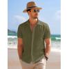 imageCOOFANDY Mens Casual Short Sleeve Button Down Summer Beach Shirt Lightweight Textured Wrinkle Free Stretch ShirtsChive