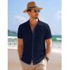 imageCOOFANDY Mens Casual Short Sleeve Button Down Summer Beach Shirt Lightweight Textured Wrinkle Free Stretch ShirtsMedieval Blue