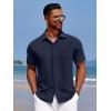 imageCOOFANDY Mens Casual Short Sleeve Button Down Summer Beach Shirt Lightweight Textured Wrinkle Free Stretch ShirtsMedieval Blue