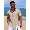 imageCOOFANDY Mens Casual Short Sleeve Button Down Summer Beach Shirt Lightweight Textured Wrinkle Free Stretch ShirtsOyster Gray
