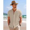 imageCOOFANDY Mens Casual Short Sleeve Button Down Summer Beach Shirt Lightweight Textured Wrinkle Free Stretch ShirtsOyster Gray