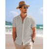 imageCOOFANDY Mens Casual Short Sleeve Button Down Summer Beach Shirt Lightweight Textured Wrinkle Free Stretch ShirtsQuiet Gray