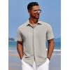 imageCOOFANDY Mens Casual Short Sleeve Button Down Summer Beach Shirt Lightweight Textured Wrinkle Free Stretch ShirtsQuiet Gray