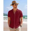 imageCOOFANDY Mens Casual Short Sleeve Button Down Summer Beach Shirt Lightweight Textured Wrinkle Free Stretch ShirtsScarlet