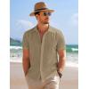 imageCOOFANDY Mens Casual Short Sleeve Button Down Summer Beach Shirt Lightweight Textured Wrinkle Free Stretch ShirtsSesame