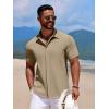 imageCOOFANDY Mens Casual Short Sleeve Button Down Summer Beach Shirt Lightweight Textured Wrinkle Free Stretch ShirtsSesame