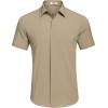 imageCOOFANDY Mens Casual Short Sleeve Button Down Summer Beach Shirt Lightweight Textured Wrinkle Free Stretch ShirtsSesame