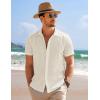 imageCOOFANDY Mens Casual Short Sleeve Button Down Summer Beach Shirt Lightweight Textured Wrinkle Free Stretch ShirtsVanilla Ice